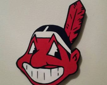 Cleveland Indians chief Wahoo handmade wood magnet
