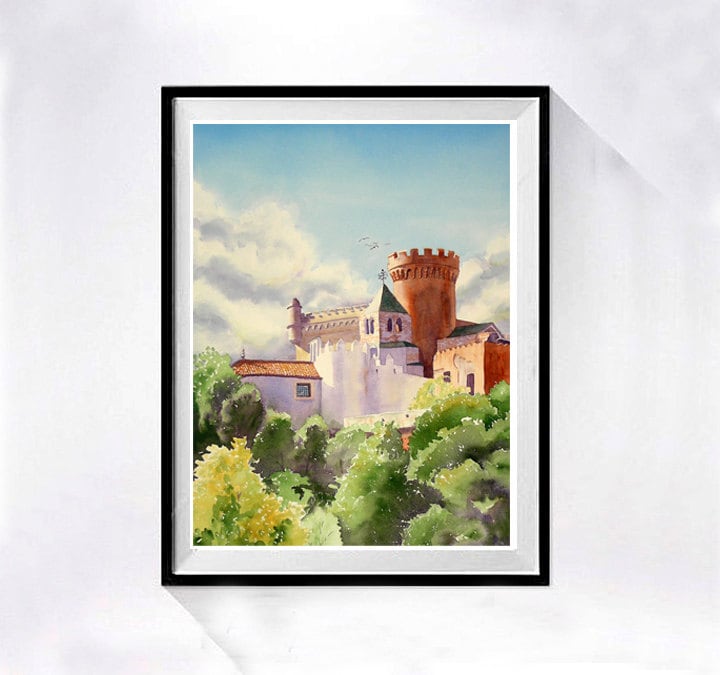 Castle Art Original Watercolor Painting Castle art print
