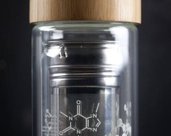 Tea Chemistry Glass Infuser | But First, Tea Infuser, Science of Tea Gift, Caffeine Mug, Gifts for her, Gifts for men, Science Nerd, Bottle