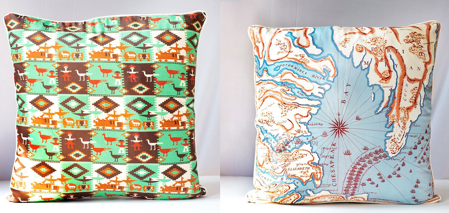 VINTAGE SCARF PILLOW Cover Maryland & Native American Design