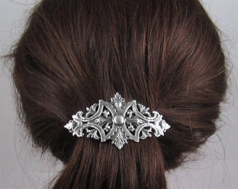 Vintage Victorian French Barrette 80MM- Hair Accessories- Hair clip- Silver Barrette- Filigree Barrette