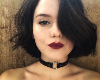 Choker with Rivets, Leather choker, Kitty collar, BDSM Collar, Submissive collar, Fetish choker, O'ring, O-ring choker