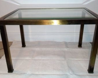 Rectangular coffee table made of brass and beveled glass