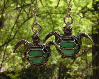 Sea Turtle Earrings Sterling Silver With Aventurine