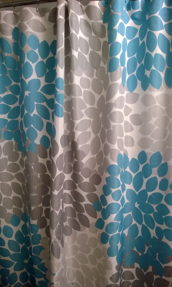 Shower Curtain in Blue and Gray Grey Available Lengths 74 or