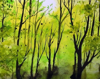 Forest painting - A3 - 16x12in - boreal nordic forest landscape 3