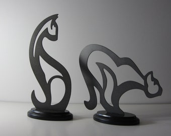 CNC Plasma Modern Abstract Cat Sculpture - Set of 2
