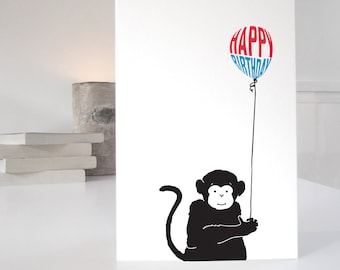 Monkey Birthday Card, cute monkey card for birthdays, happy birthday monkey card, matching gift wrap available