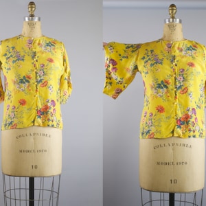 1970s Emanuel Ungaro Parallele Vintage Blouse / Yellow Floral Blouse
