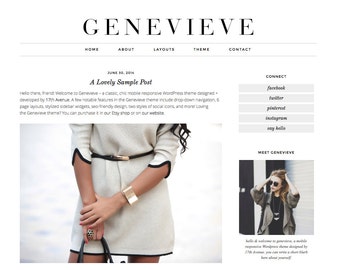 Wordpress Theme Premade Blog Template Design - "Genevieve" Instant Digital Download