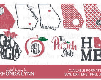 SALE! Georgia State Monogram Cut File, Georgia State SVG, dxf, png, The Peach State SVG, Georgia State Digital Download, Georgia State Frame