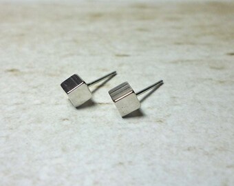 Silver Cube Stud Earrings, Dainty Earrings