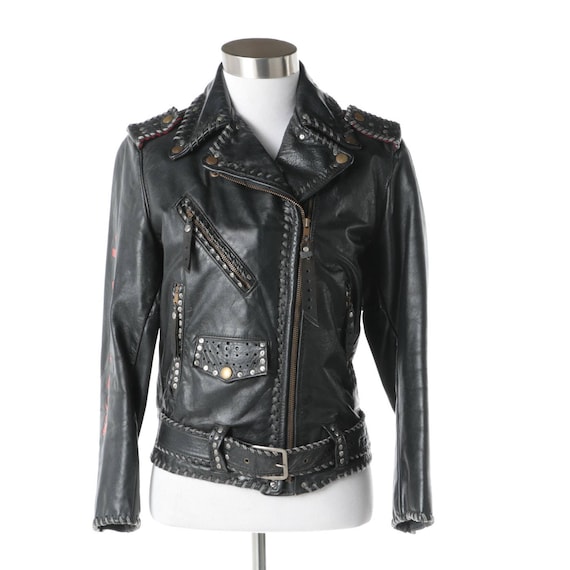 Vintage Leather Jacket Custom Made Biker Moto Motorcycle