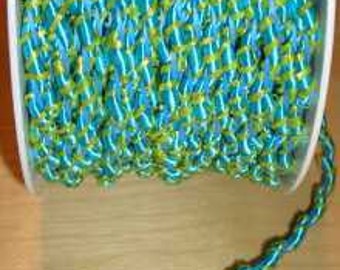 Twisted cord with wire-turquoise and yellow-per metre
