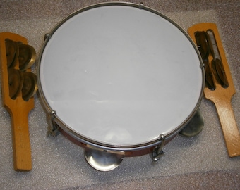USSR Russian Soviet Vintage Сhildren's Musical Instrument TAMBOURINE two Jing Stick