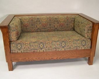 Mission Arts and Crafts Stickley Style Prairie Panel Settle Loveseat