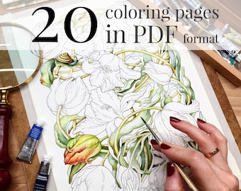 Coloring book "Botanical weave". Coloring pages for adults. LineArt Instant Download Printable. PDF included 20 A4 illustrations
