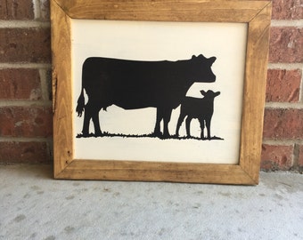 Cow and calf sign, farmhouse style sign, fixer upper style sign, shabby chic, distressed, home decor