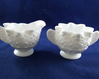 Vintage "Ruffled" Milk Glass Creamer & Sugar Bowl