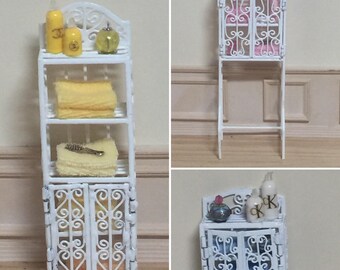 1:12 Scale Dollhouse Miniature White Wire Bathroom Etagere with Accessories (Etageres sold seperately)