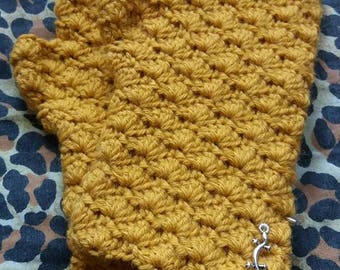Handmade crochet fingerless gloves, alpaca and wool blend. Yellow.