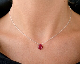 Genuine Ruby Necklace, Red, July Birthstone Necklace, Natural Ruby Pendant, Girlfriend Gift for her: Gold Filled, Rose Gold, Sterling Silver