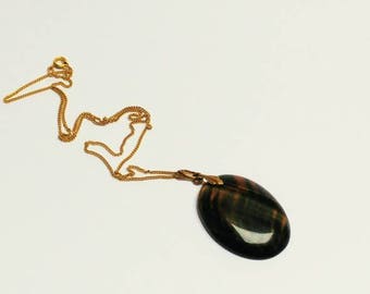 Large vintage tigers eye pendant with necklace