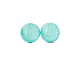Aqua Stud Earrings - AQUA SHIMMER STUDS - aqua earrings - aqua studs - surgical steel posts