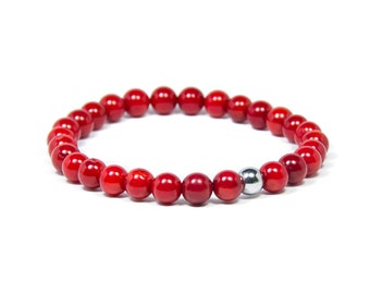 Red coral gemstone bracelet, Men's natural coral beaded bracelet, Stretch bracelet, Red bracelet, Stone bracelet