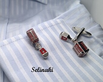 Retro Microphone Cufflinks Silver and Red
