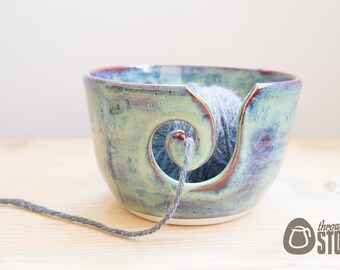 Yarn Bowl - Blue and Purple Wool Bowl - Stoneware Knitting and Crochet Bowl