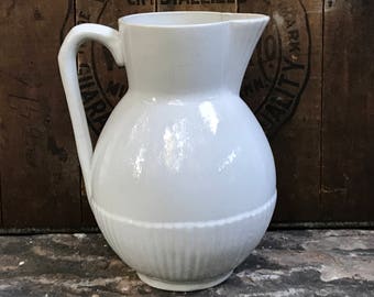 white ironstone pitcher ~ large white ironstone pitcher ~ great lines ~ antique American ironstone pitcher ~ rustic vase ~ farmhouse antique