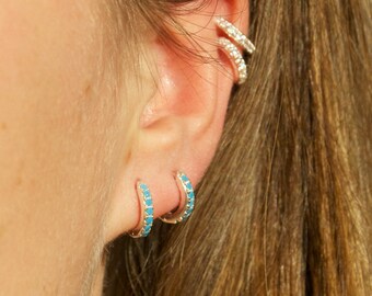 Turquoise hoops - tiny gold hoop earrings - hoop earrings - gold hoop earrings - tiny gold hoops - hoop earrings - hoops -E4-HU-0209-TUR