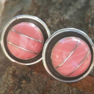 Large vintage pink sterling Mexico earrings