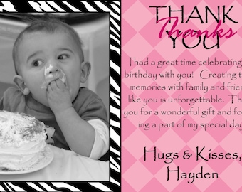 Zebra Thank You Card Birthday Party - DIGITAL or PRINTED