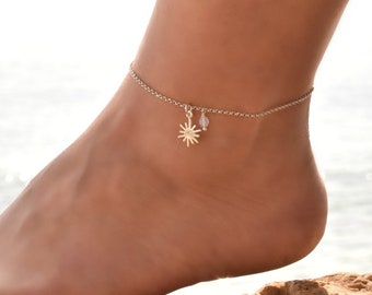 Moonstone Anklet Sterling Silver, Anklet, Delicate Anklet bracelet, Dainty Anklet Silver, Anklet for Women, Ankle Jewelry, Ankle Chain Charm