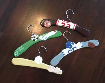 Vintage Mid Century Sports Children's Clothes Hangers - Set of 4