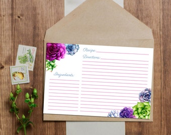Succulent Recipe Cards - Instant Download - 3x5 and 4x6
