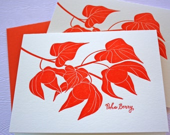 Poha Berry Letterpress Stationery Hawaii Greeting Cards Orange-Red