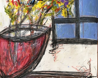 Flowers by the Window 1. Work on paper. 24x18