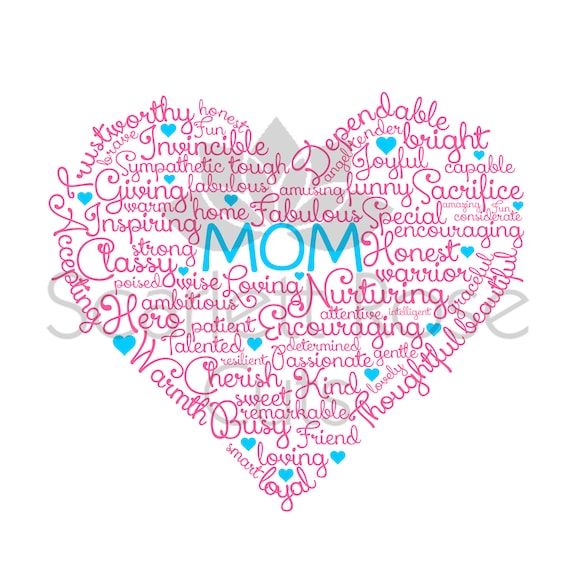 Download Mother's Day Heart SVG cut file Word Cloud Best Mom