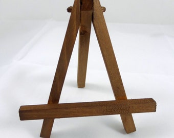 Rustic Brown Easel, Small Hand Stained Mini Wood Easel for Miniature Art and Small Tabletop Display Signs
