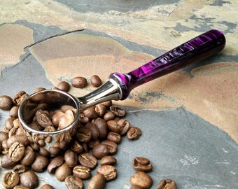 Coffee Scoop with Hand Turned Purple Acrylic Handle, Loose-Leaf Tea Scoop, Gift for Christmas, Weddings, Housewarming, Sunset Turnings