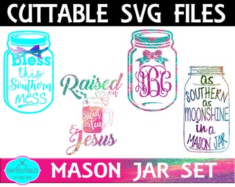 Mason Jar SVG, PNG Files Silhouette Cameo and Cricut Files