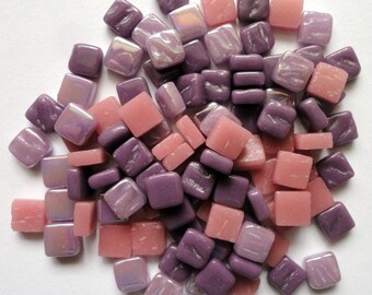 100 Pink and Purple Mini SQUARES//Recycled Glass Mosaic Tiles//Mosaic Supplies//Craft Supplies//Mosaic Tiles