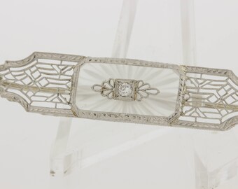 14K Gold Camphor glass Filigree Brooch
