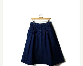 ON SALE Vintage Blue Denim flare Skirt from 1980's/W29*