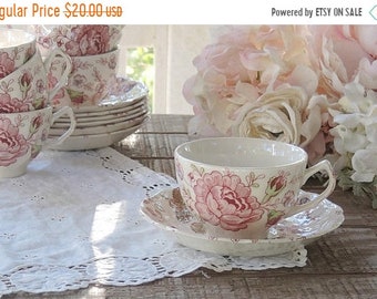 ON SALE Vintage Johnson Brothers Rose Chintz Tea Cup and Saucer Set, English Ironstone China, Bridesmaid Luncheon, Tea Parties Ca 1930s