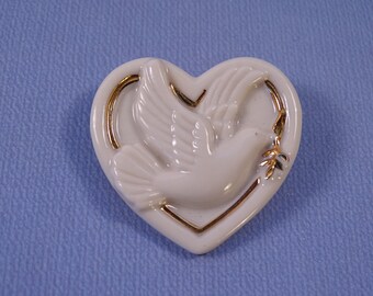 Lenox Porcelain Heart and Dove Brooch/Pin