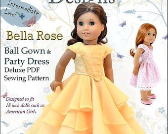 Pixie Faire Dollhouse Designs Bella Rose Ball Gown & Party Dress Doll Clothes Pattern for 18 inch American Girl Dolls - PDF